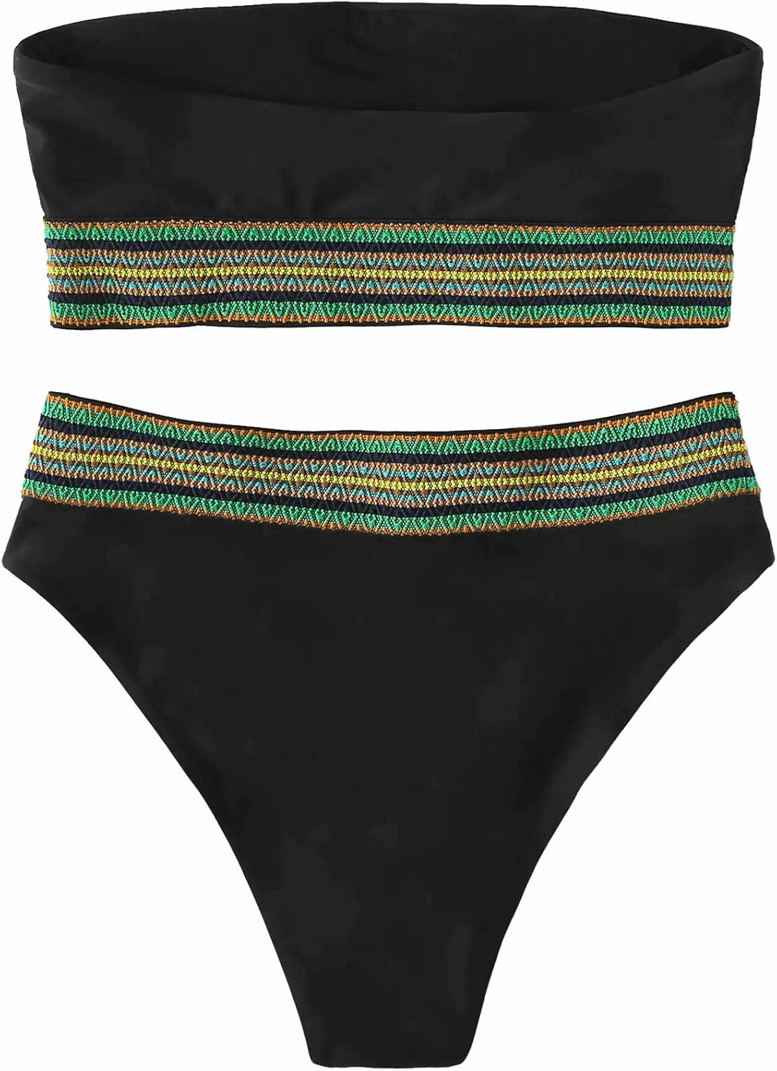 SweatyRocks Women's Bathing Suits Striped Bandeau Bikini high Waisted Swimsuits Swimwear Set