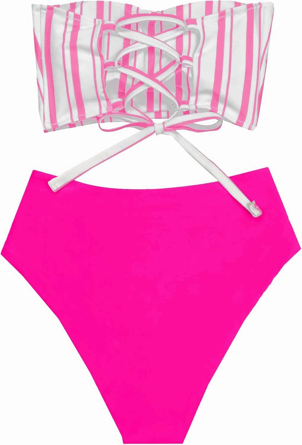 SweatyRocks Women's Bathing Suits Striped Bandeau Bikini high Waisted Swimsuits Swimwear Set
