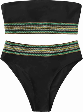 SweatyRocks Women's Bathing Suits Striped Bandeau Bikini high Waisted Swimsuits Swimwear Set