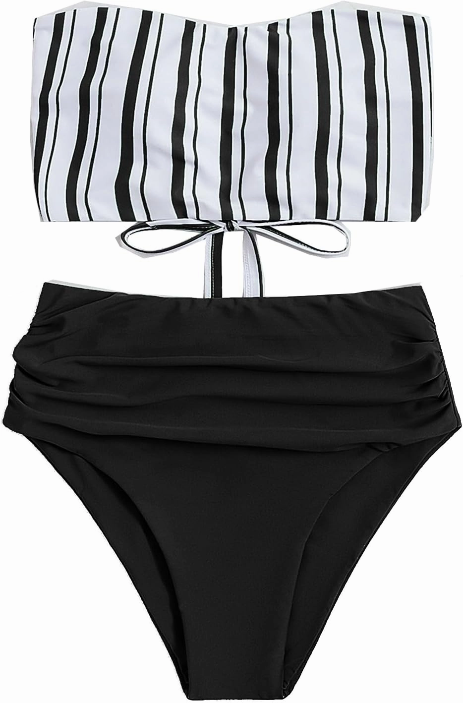 SweatyRocks Women's Bathing Suits Striped Bandeau Bikini high Waisted Swimsuits Swimwear Set