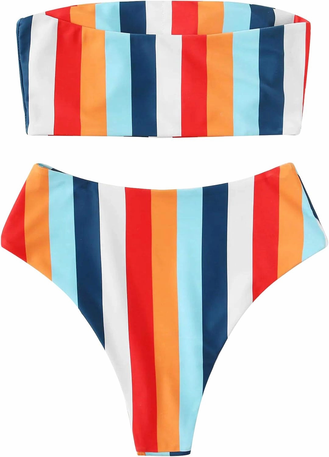 SweatyRocks Women's Bathing Suits Striped Bandeau Bikini high Waisted Swimsuits Swimwear Set