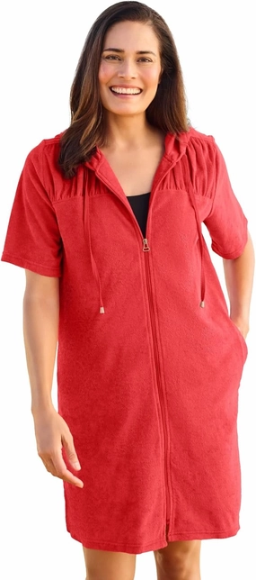Swim 365 Women's Plus Size Hooded Terry Swim Cover Up