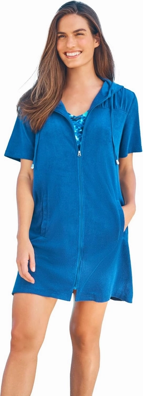 Swim 365 Women's Plus Size Hooded Terry Swim Cover Up
