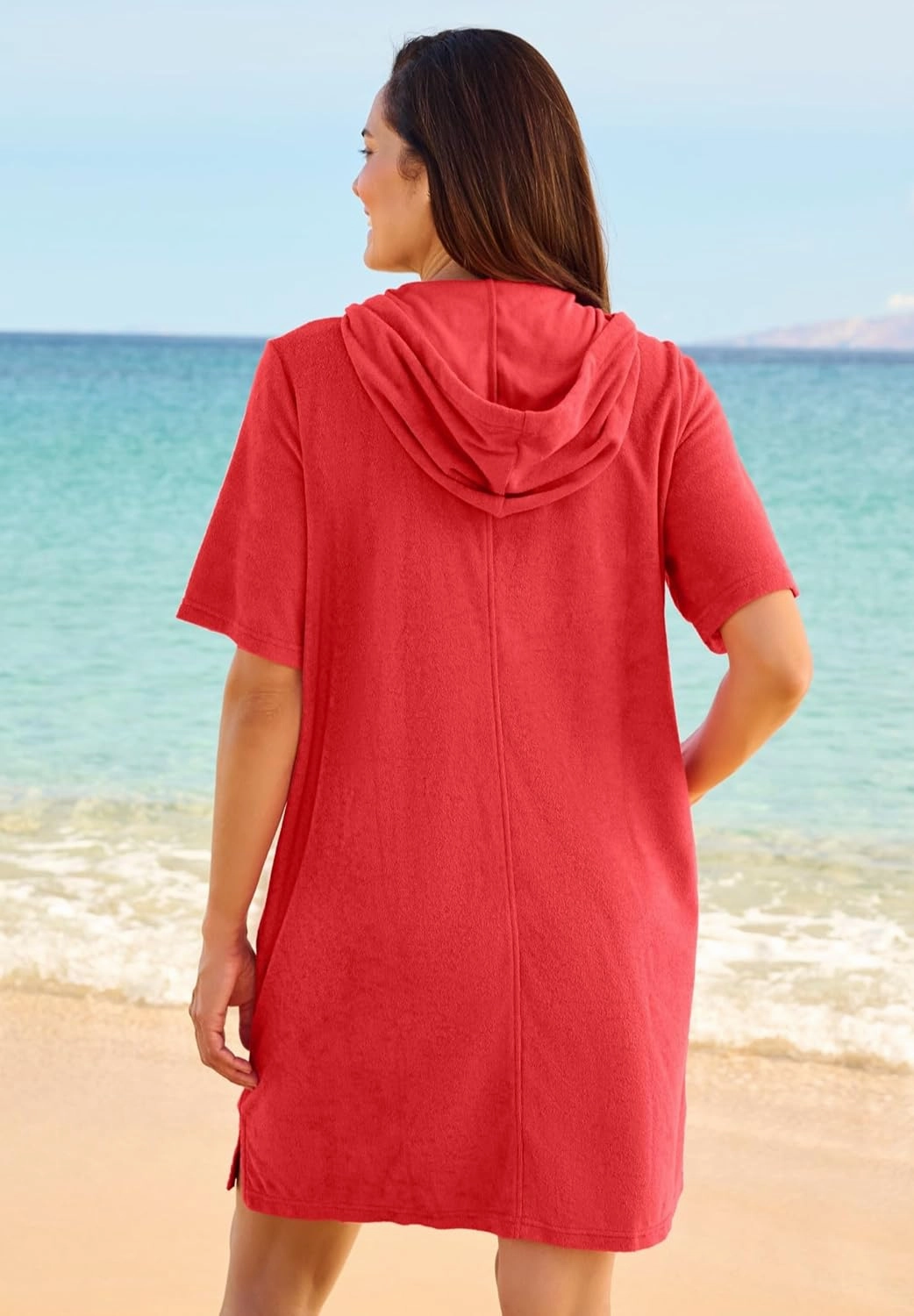 Swim 365 Women's Plus Size Hooded Terry Swim Cover Up