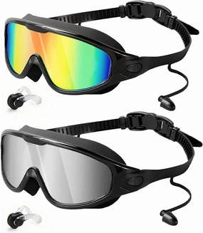Swim Goggles 2Pack Wide View Anti Fog UV Swimming Goggles No Leaking Goggles Swimming Adult Men Women With Nose Cover