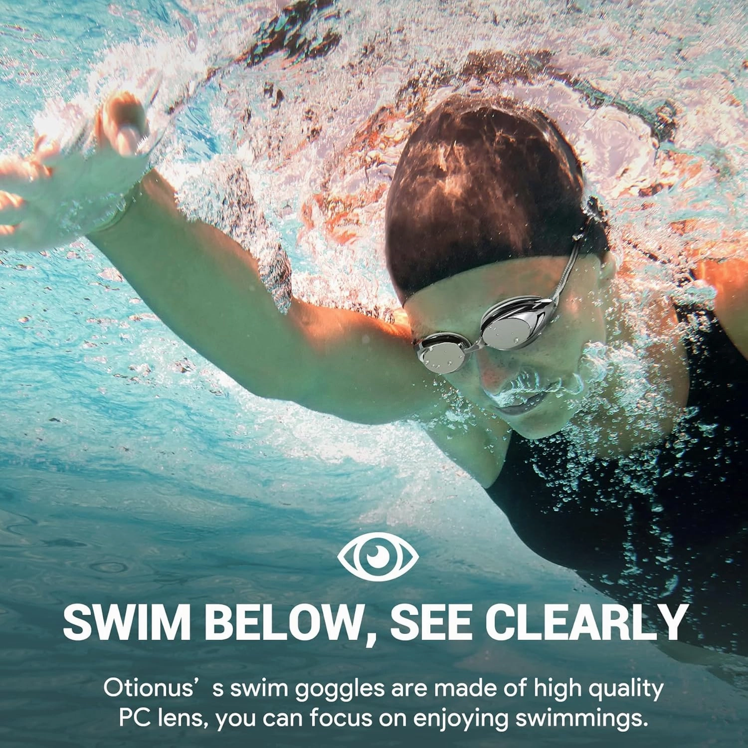 Swim Goggles for Adult Men Women Youth, Bungee Strap Swimming Goggles No Hair Pulling Mirrored/Clear Lens Goggles