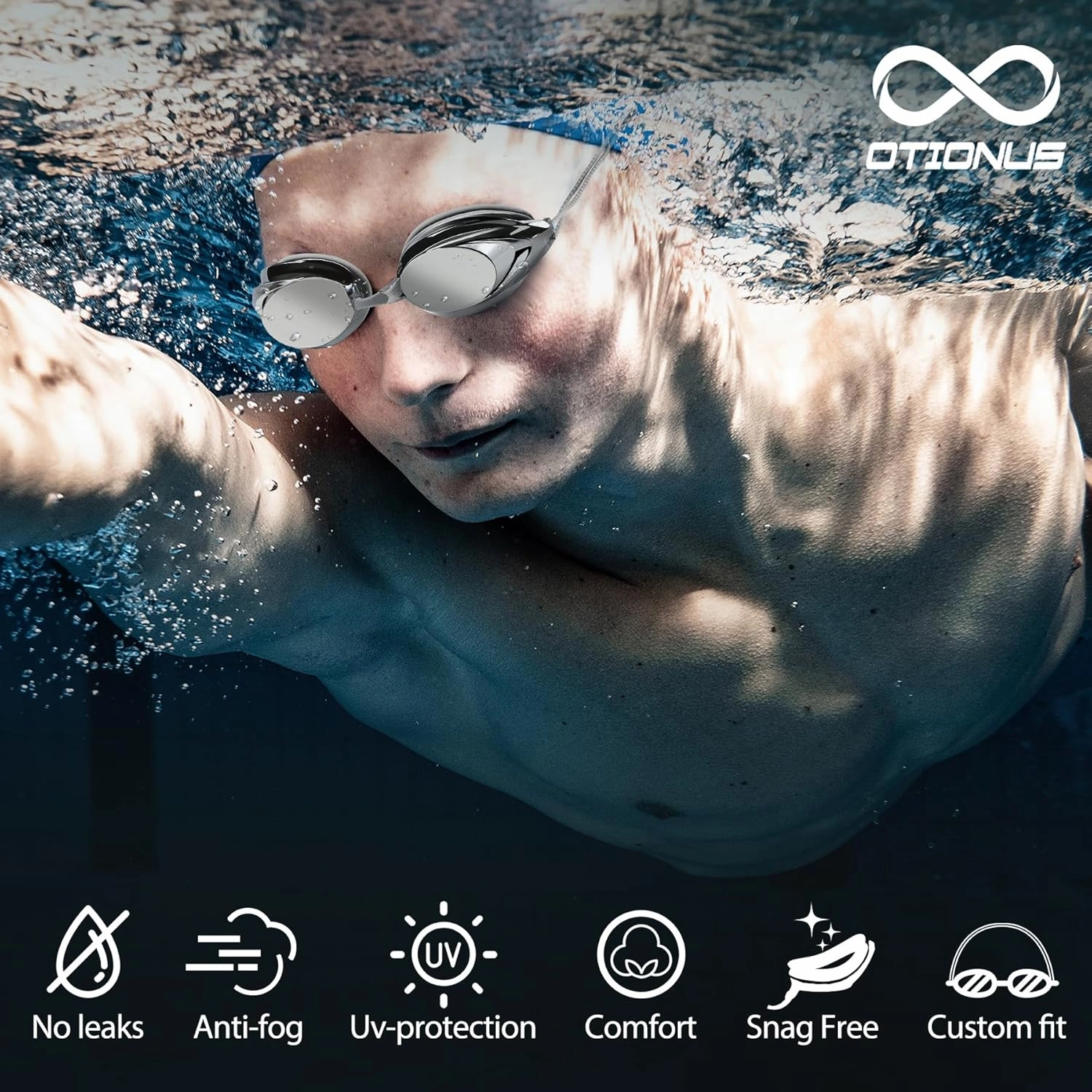Swim Goggles for Adult Men Women Youth, Bungee Strap Swimming Goggles No Hair Pulling Mirrored/Clear Lens Goggles