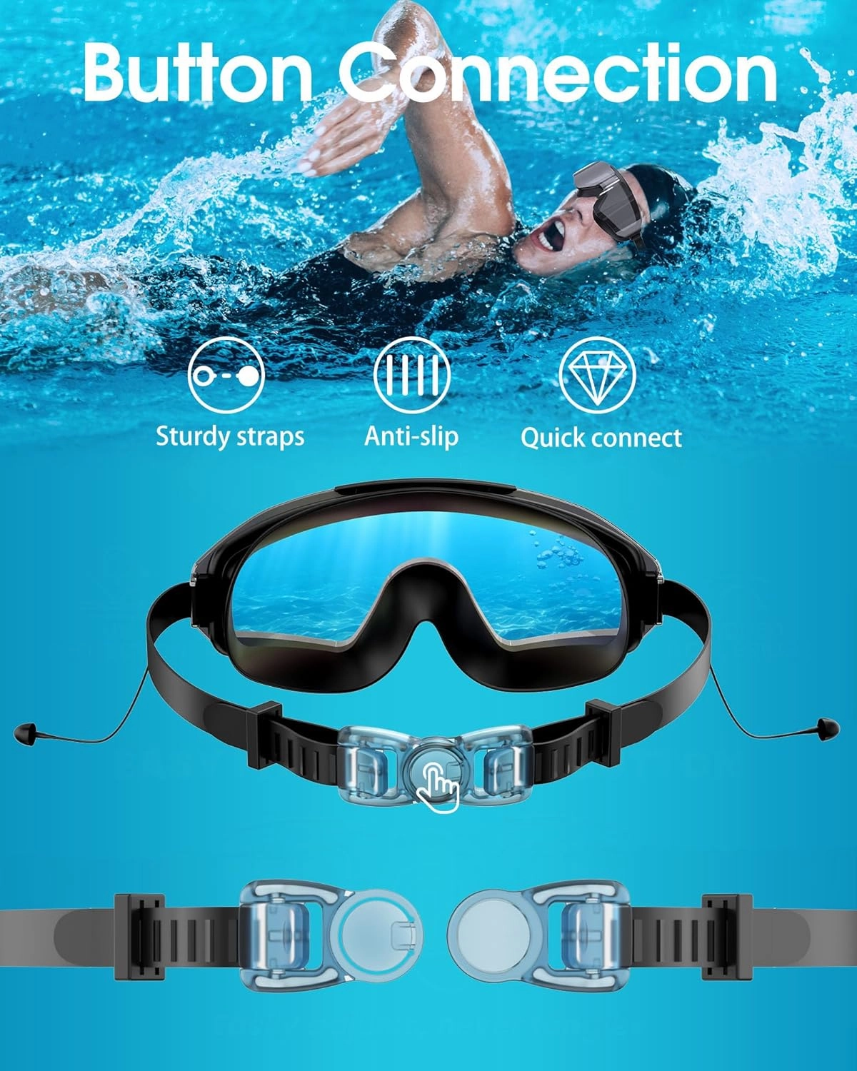 Swim Goggles for Men & Adults ??C Anti-Fog Full-Coverage Swimming Goggles, 3-Color UV Lens & Detachable