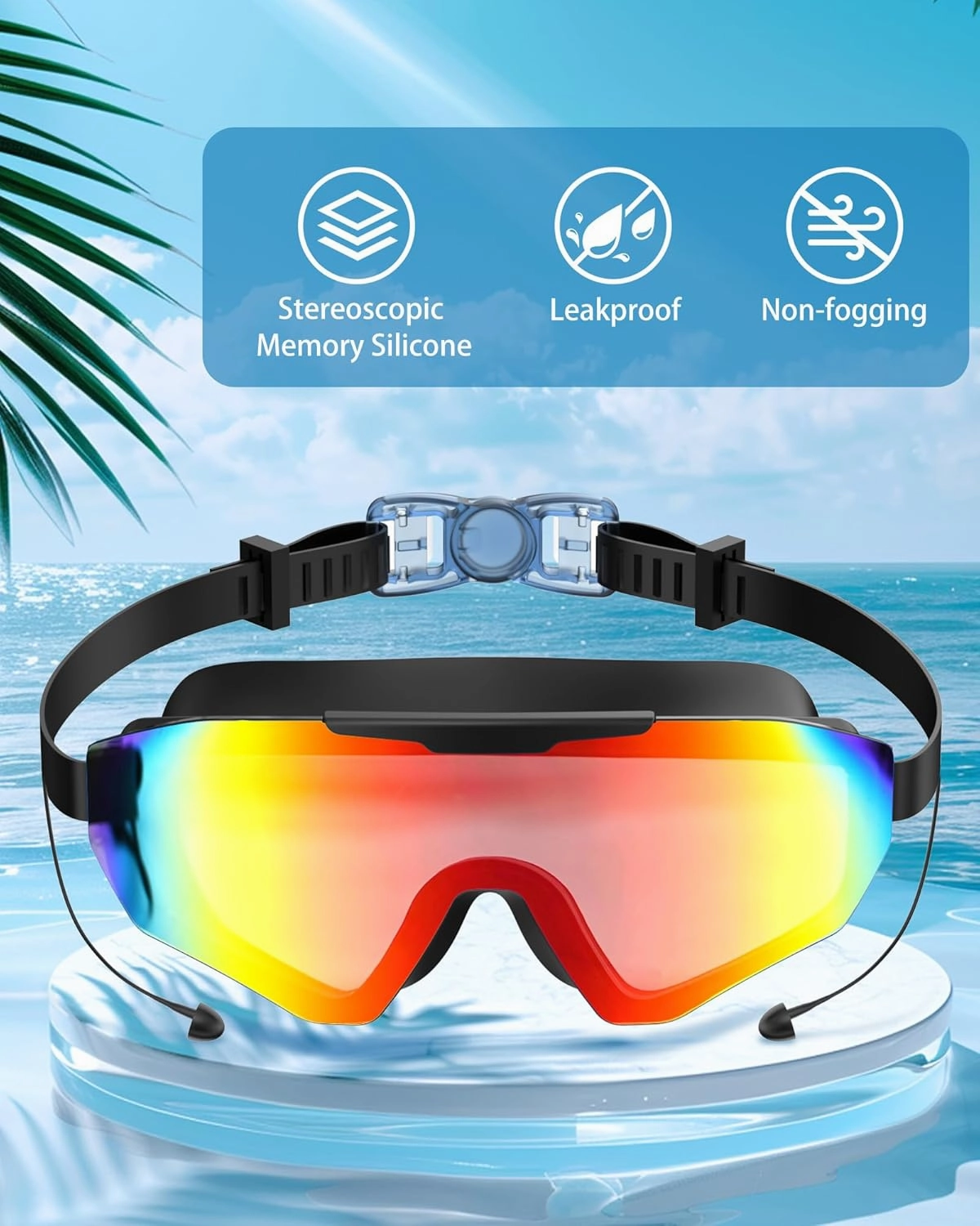 Swim Goggles for Men & Adults ??C Anti-Fog Full-Coverage Swimming Goggles, 3-Color UV Lens & Detachable