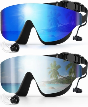 Swim Goggles, Frameless Wide View Swimming Goggles, Anti-Fog Anti-UV No Leaking Pool Goggles for Men Women Adult