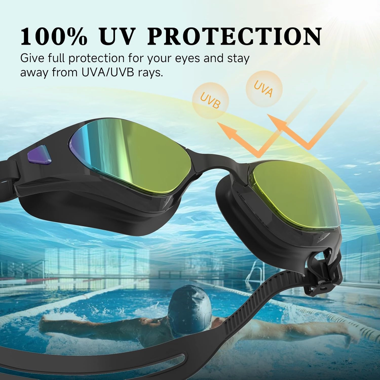 Swim Goggles, Polarized Goggles Swimming for Adult Men Women Youth Anti Fog Anti UV No Leakage HD Wide View