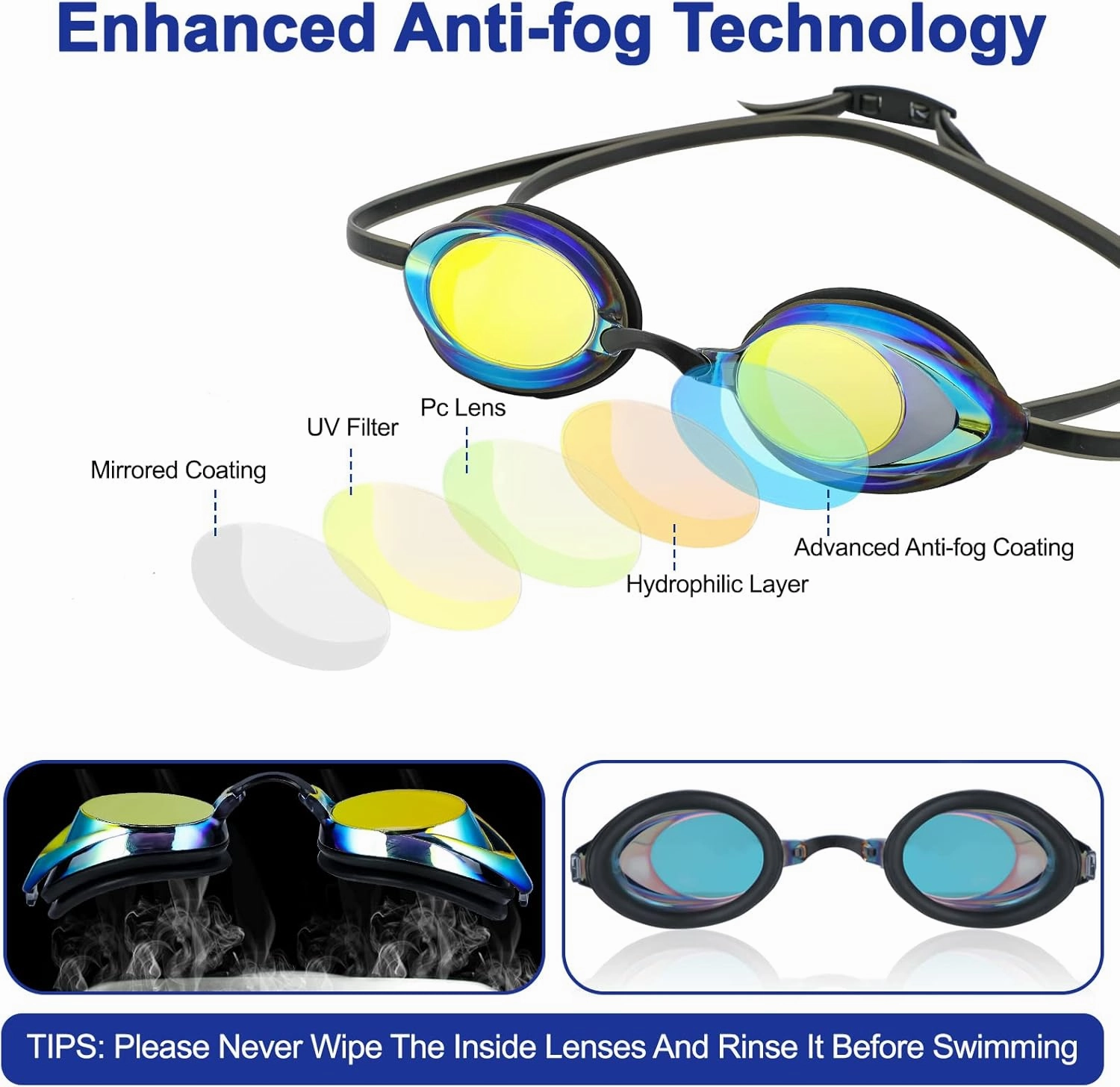 Swim Goggles, Swimming Goggles 2 Pack UV Protection Anti Fog Swim Goggles for Adult, Men, Women, Youth