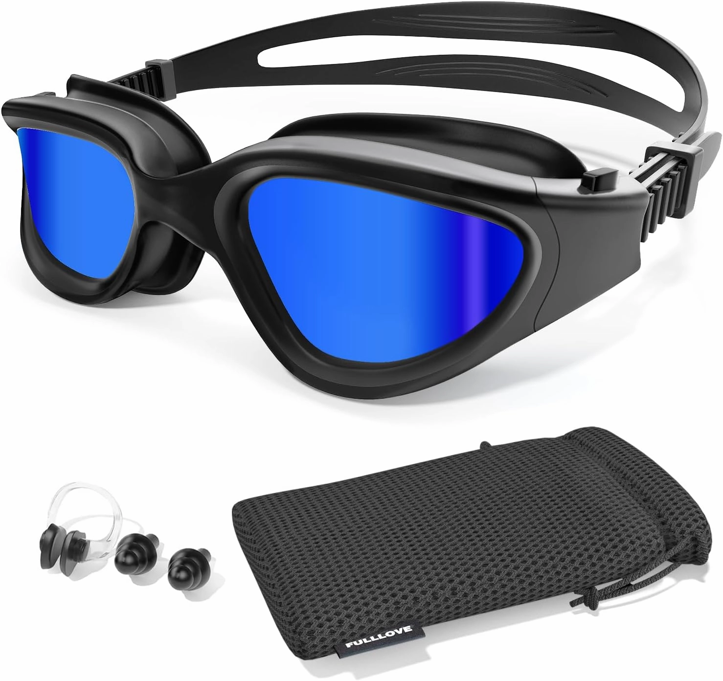 Swim Goggles, Tenfold Long-lasting Anti Fog Swimming Goggles for Adult Men Women, No Leakage with Nose Clip Earplugs