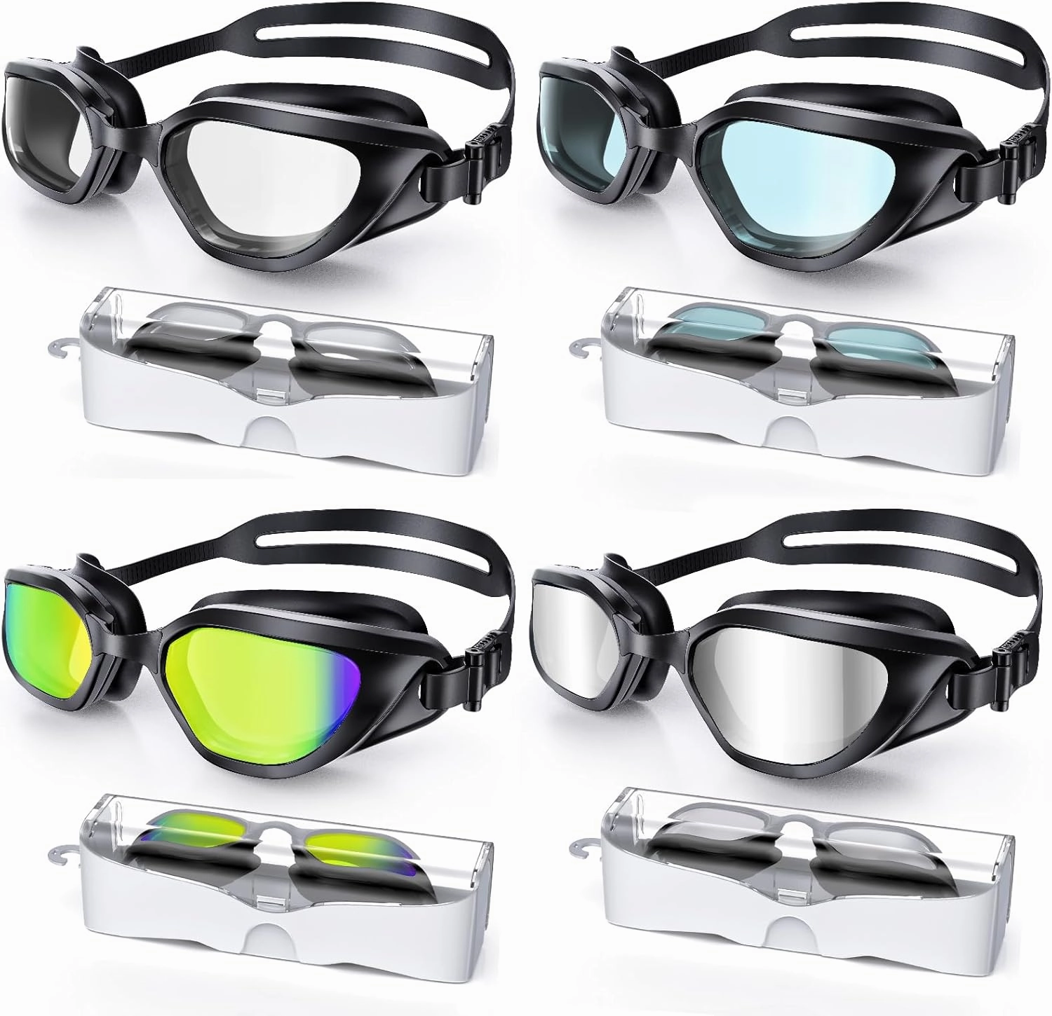 Swim Goggles, Unisex Adult Swimming Goggles Upgraded Anti Fog Anti UV No Leakage Wide View for Men Women Youth