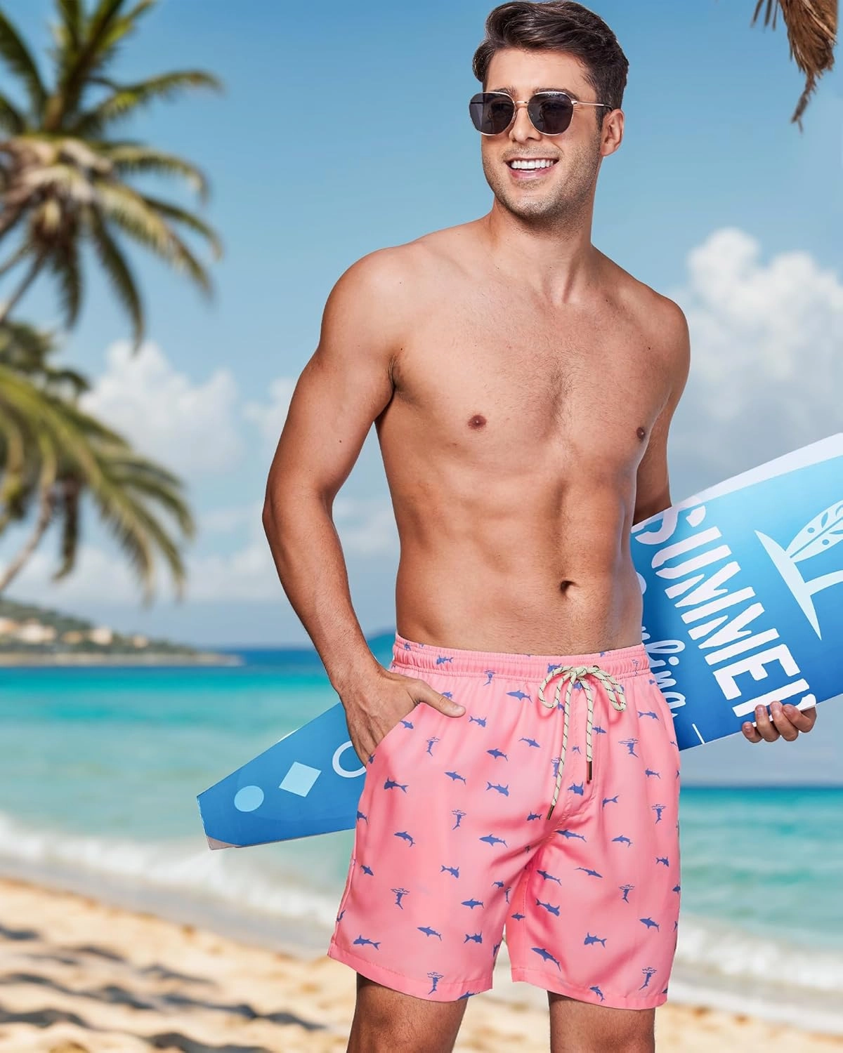 Swim Trunks Mens 7 Inch Bathing Suit with Mesh Liner Men's Stretch Swimwear Quick Dry Swimsuit Beach Shorts