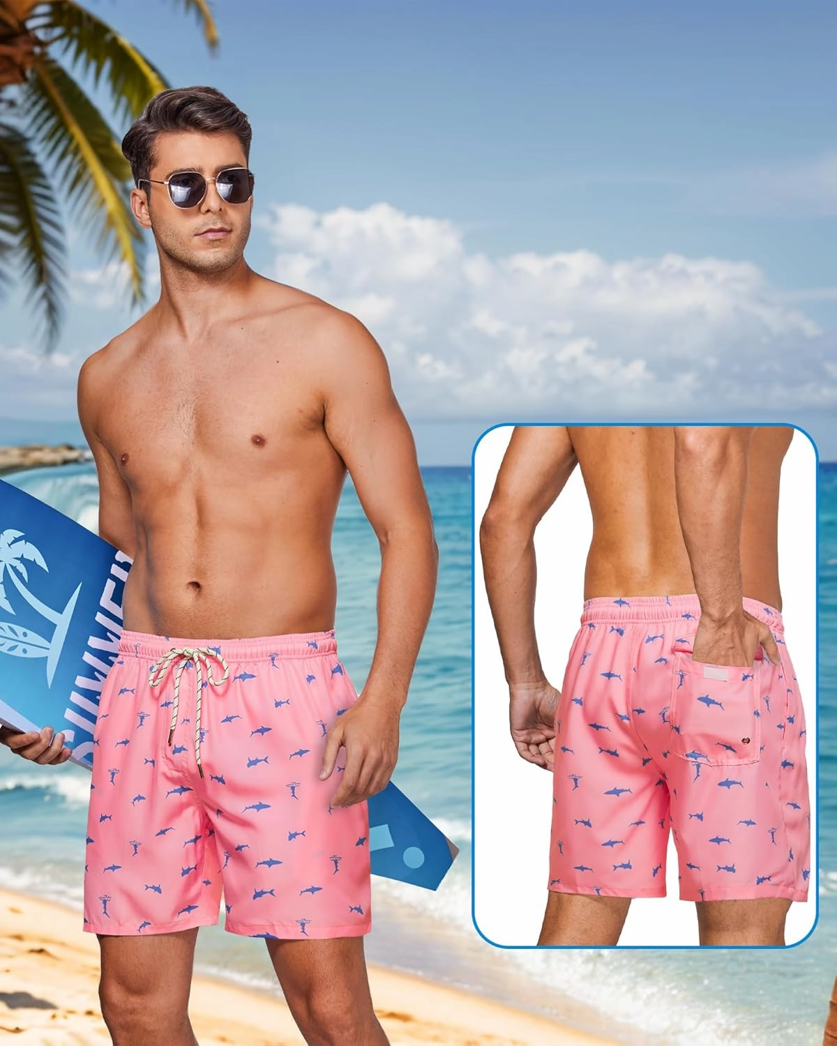 Swim Trunks Mens 7 Inch Bathing Suit with Mesh Liner Men's Stretch Swimwear Quick Dry Swimsuit Beach Shorts