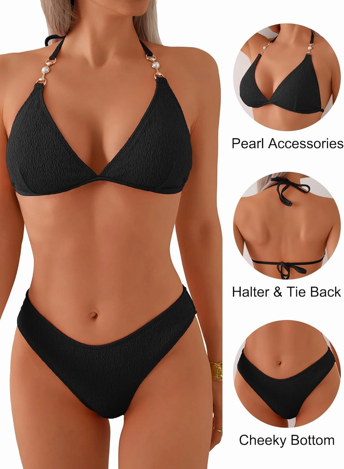 swimall Women's Triangle Bikini Set Cheeky High Cut Sexy Two Piece Swimsuit Cute Halter Bathing Suit