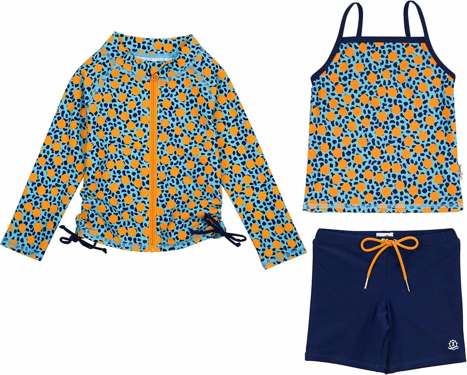 SwimZip Girls' 3 Pc Swim Set w/Long Sleeve Rash Guard, Tankini & Shorts UPF 50 