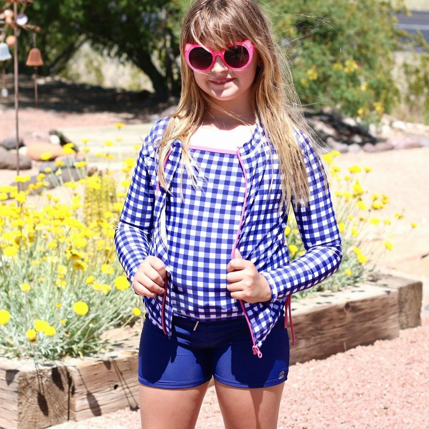 SwimZip Girls' 3 Pc Swim Set w/Long Sleeve Rash Guard, Tankini & Shorts UPF 50 