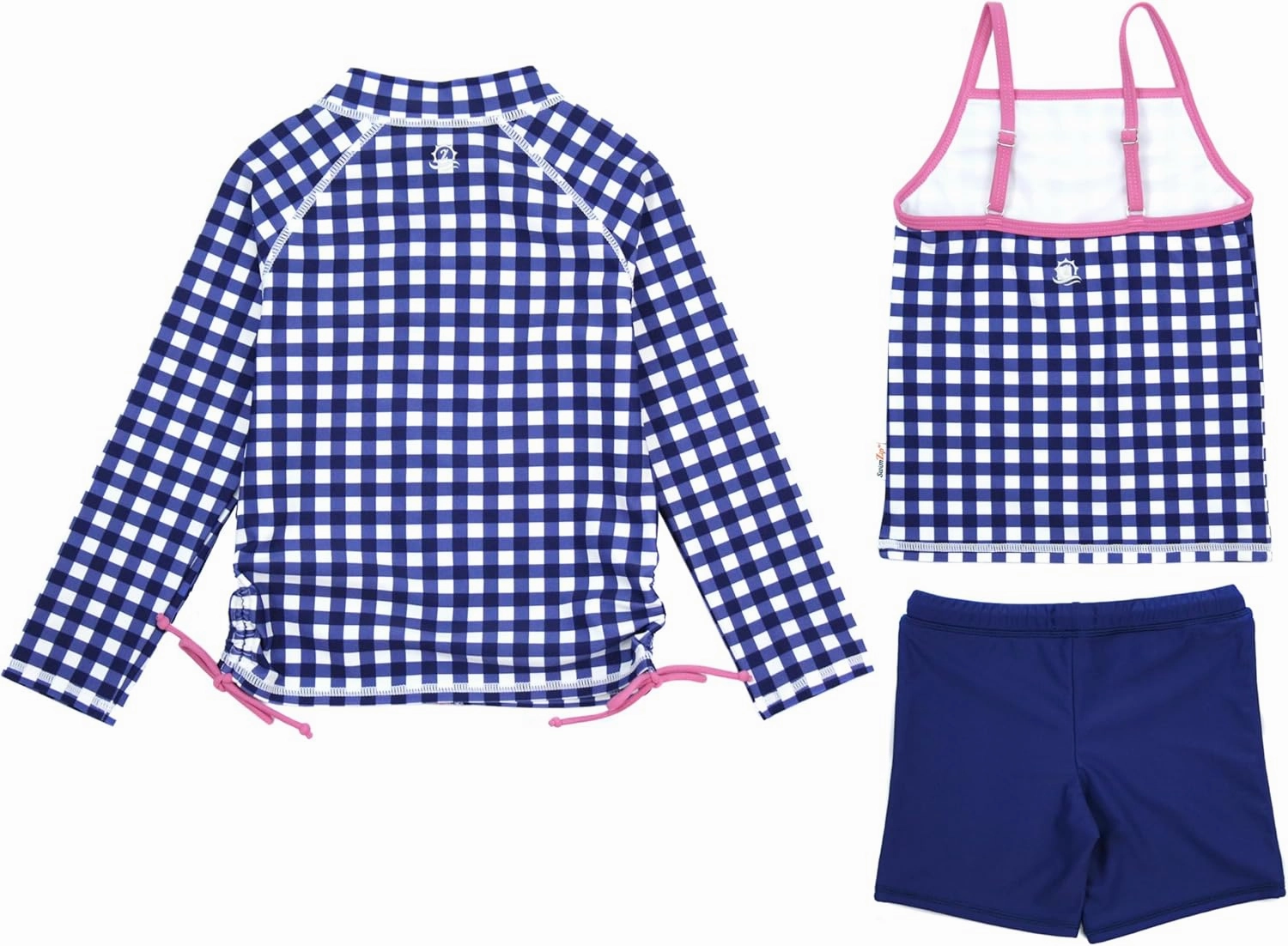 SwimZip Girls' 3 Pc Swim Set w/Long Sleeve Rash Guard, Tankini & Shorts UPF 50 