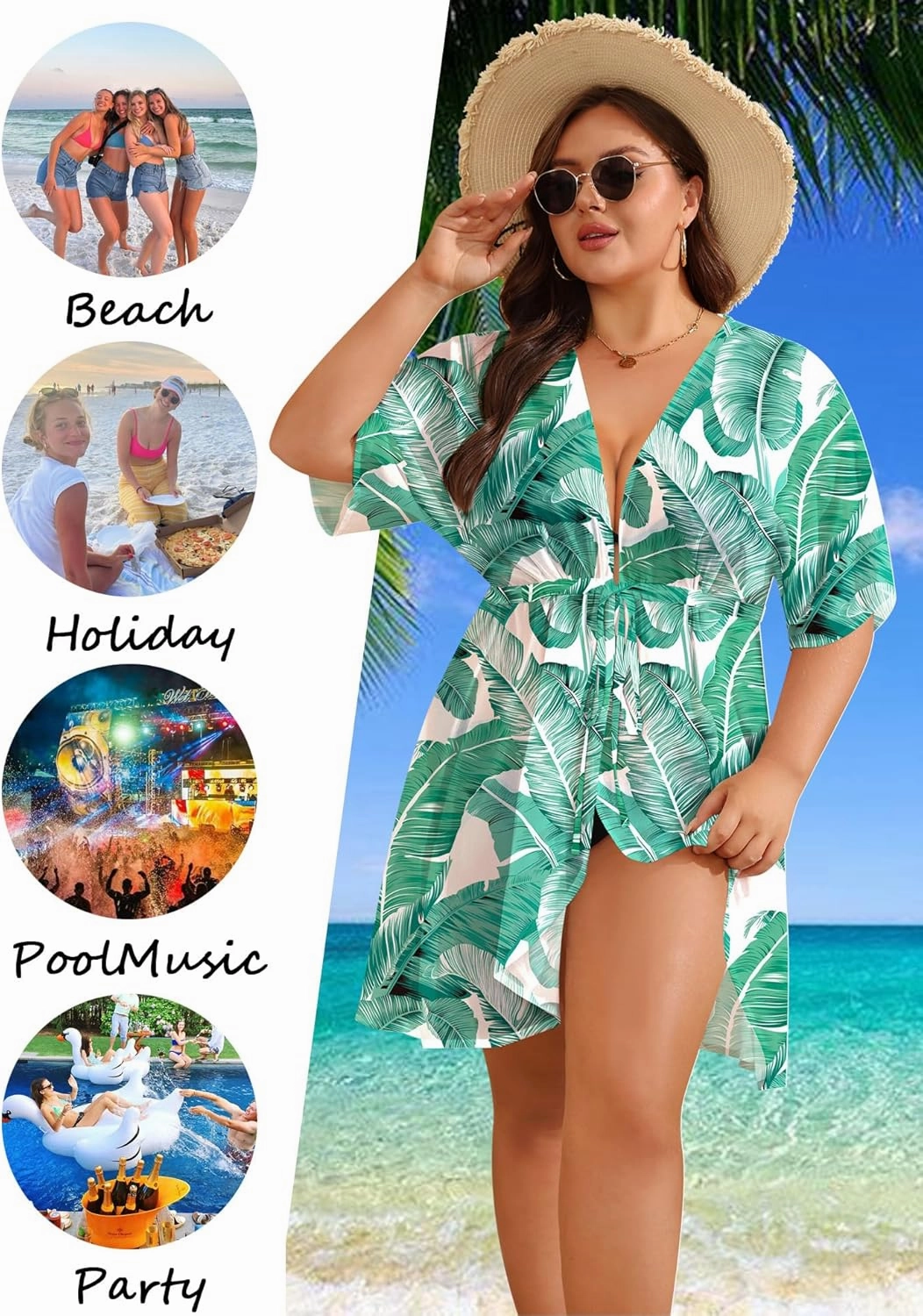 SWOMOG Plus Size Swimsuit Cover Up Women Chiffon Kimono Bikini Coverups Cardigan Open Front Summer Beachwear Swimwear