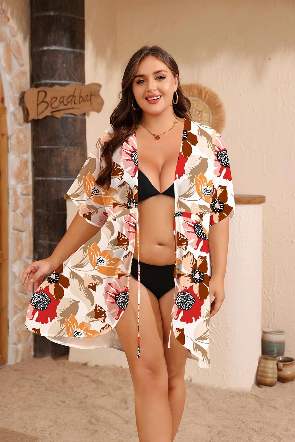 SWOMOG Plus Size Swimsuit Cover Up Women Chiffon Kimono Bikini Coverups Cardigan Open Front Summer Beachwear Swimwear