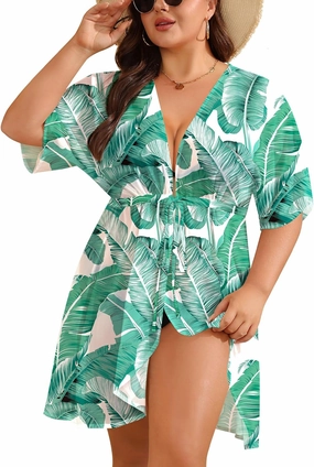 SWOMOG Plus Size Swimsuit Cover Up Women Chiffon Kimono Bikini Coverups Cardigan Open Front Summer Beachwear Swimwear