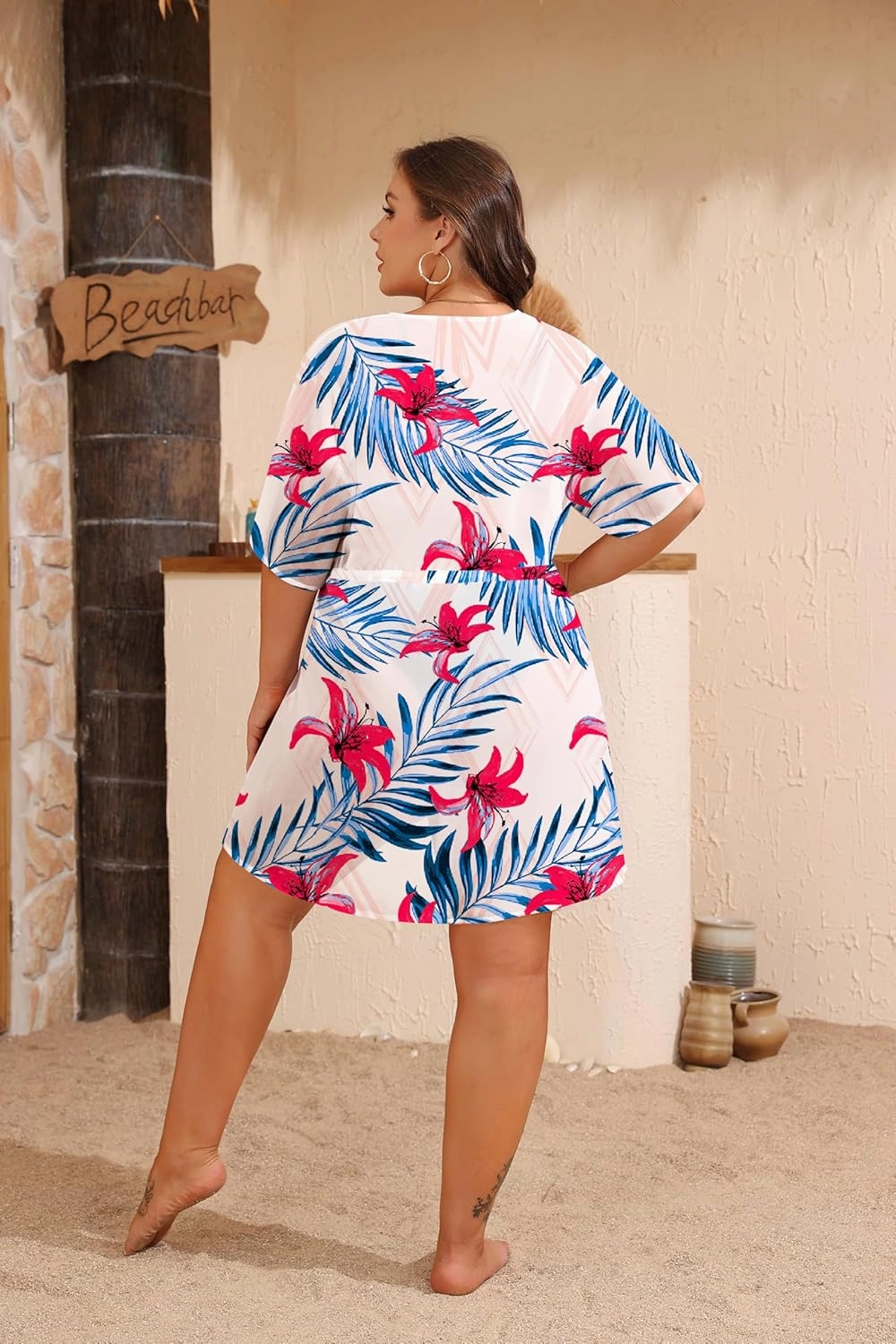 SWOMOG Plus Size Swimsuit Cover Up Women Chiffon Kimono Bikini Coverups Cardigan Open Front Summer Beachwear Swimwear