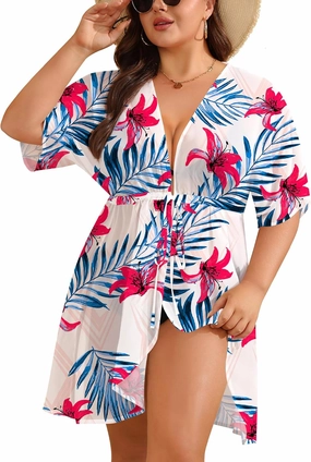 SWOMOG Plus Size Swimsuit Cover Up Women Chiffon Kimono Bikini Coverups Cardigan Open Front Summer Beachwear Swimwear