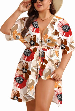 SWOMOG Plus Size Swimsuit Cover Up Women Chiffon Kimono Bikini Coverups Cardigan Open Front Summer Beachwear Swimwear