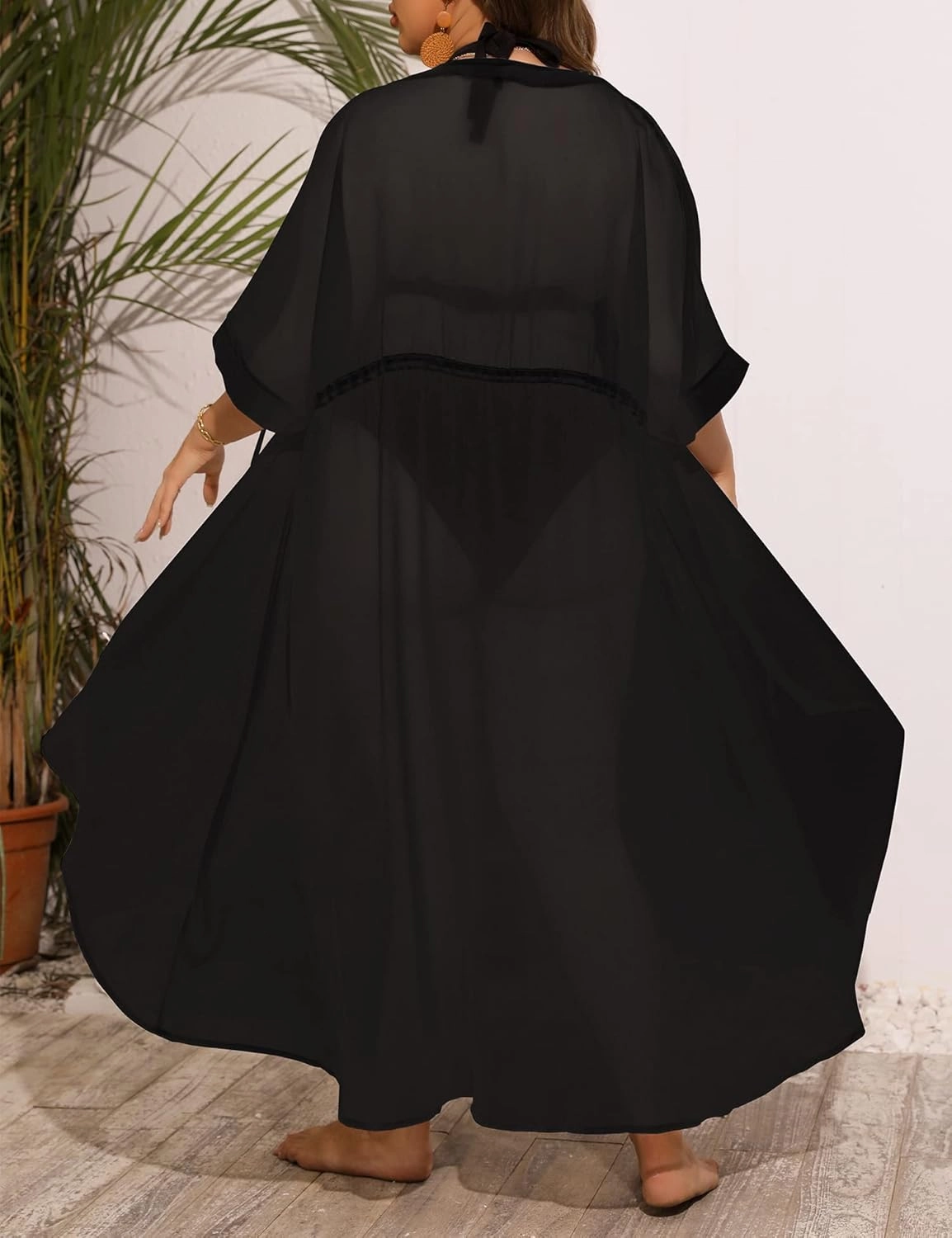 SWOMOG Women Cover Ups Plus Size Swimsuit Chiffon Kimono Long Cardigan Open Front Bathing Suit Summer Flowy Bikini Beachwear