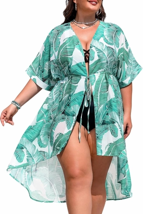 SWOMOG Women Cover Ups Plus Size Swimsuit Chiffon Kimono Long Cardigan Open Front Bathing Suit Summer Flowy Bikini Beachwear