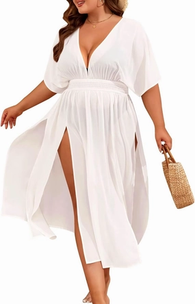 SWOMOG Women Plus Size Swimsuit Cover Up Bikini Bathing Suit Sexy Deep V Neck Swim Beach Dresses Summer Beachwear