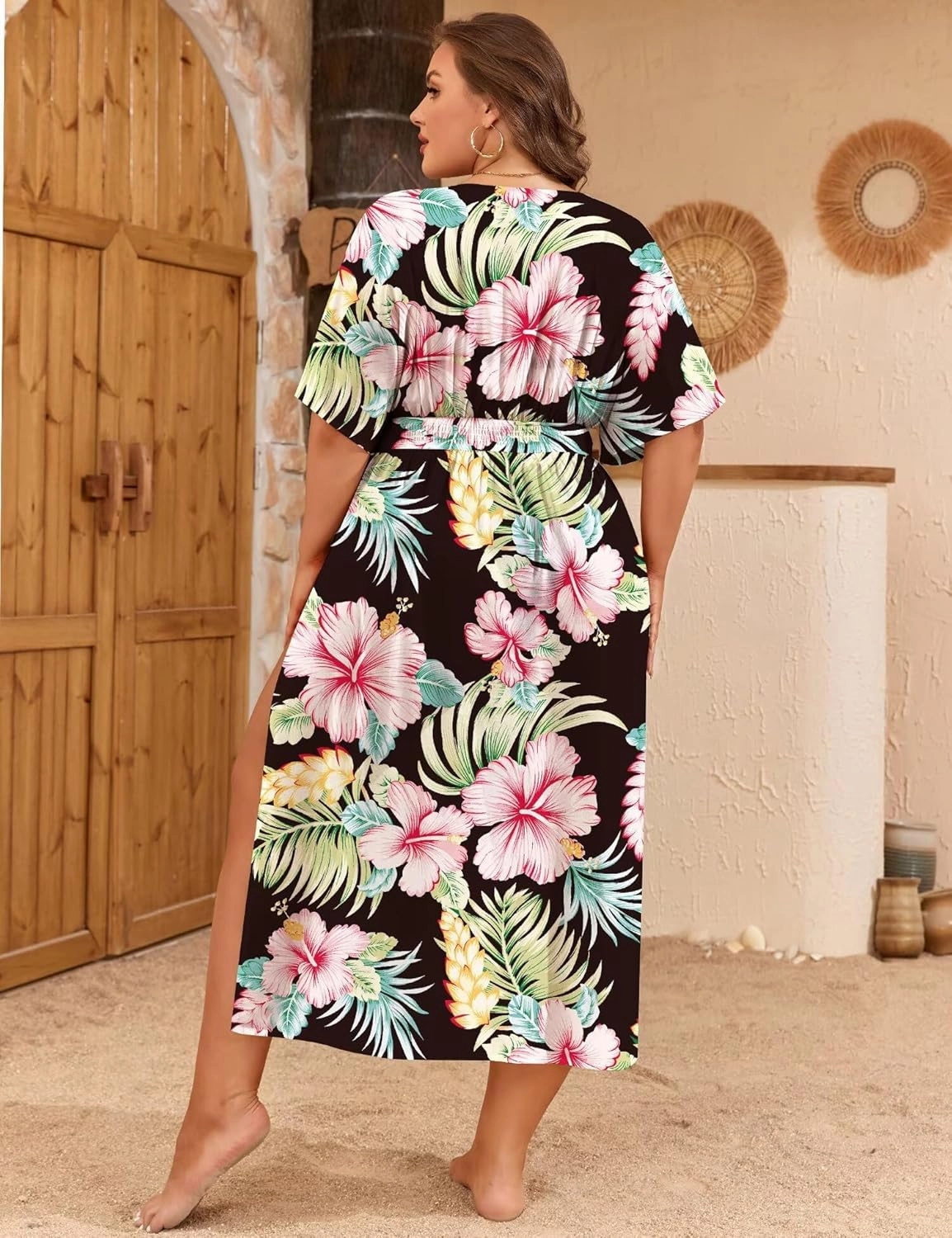 SWOMOG Women Plus Size Swimsuit Cover Up Bikini Bathing Suit Sexy Deep V Neck Swim Beach Dresses Summer Beachwear