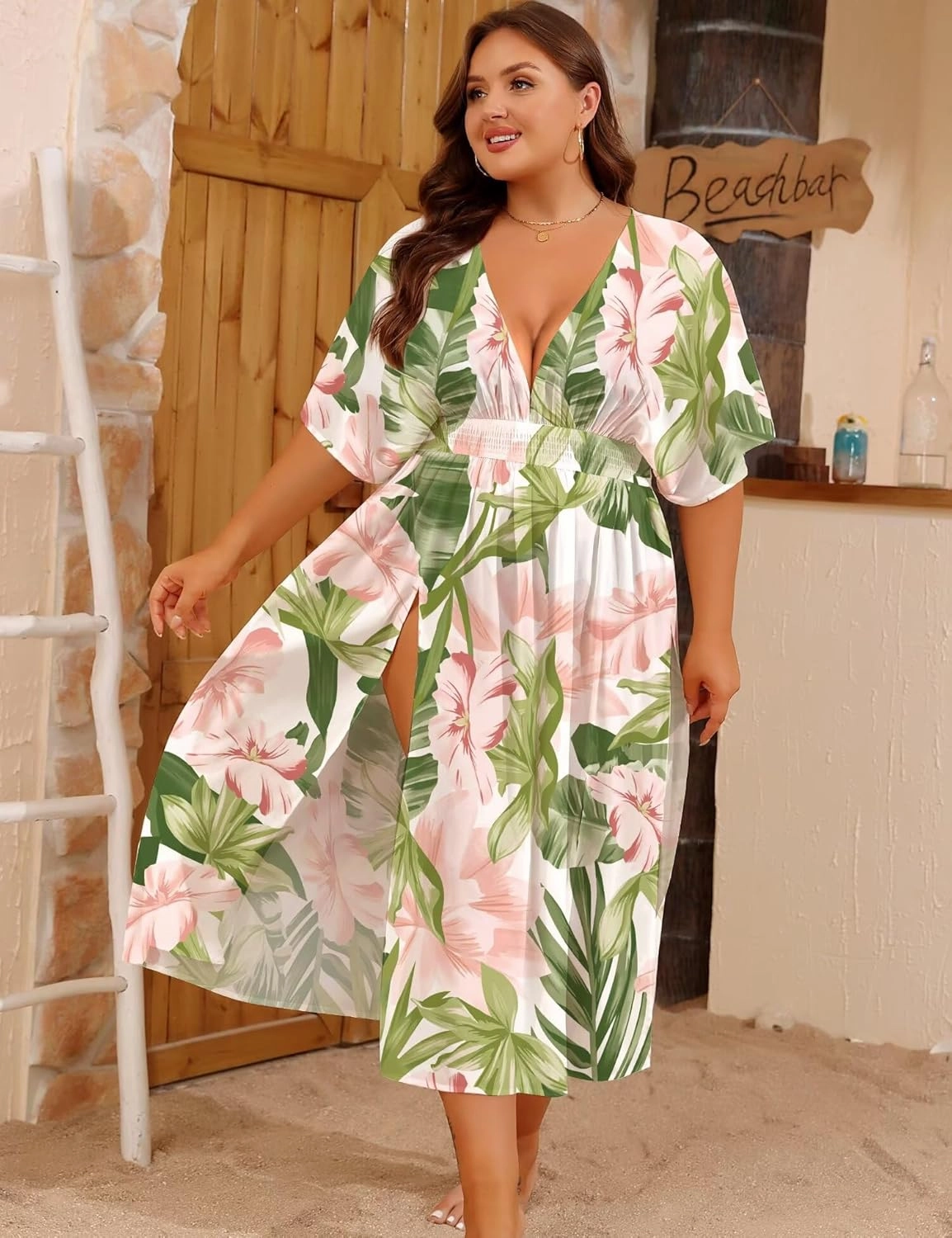 SWOMOG Women Plus Size Swimsuit Cover Up Bikini Bathing Suit Sexy Deep V Neck Swim Beach Dresses Summer Beachwear