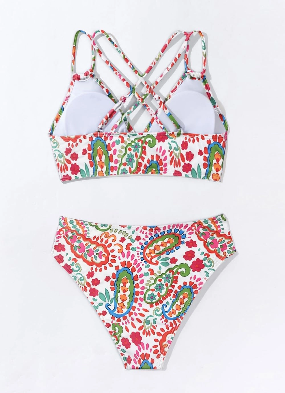 Tainehs Women's Push Up V Neck Bikini Sets Criss Cross Back Two Piece Bathing Suit
