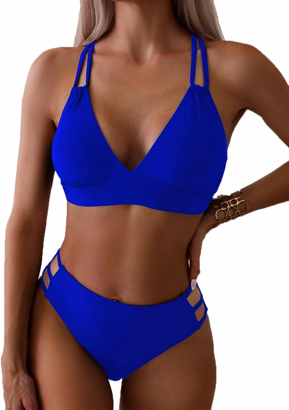Tainehs Women's Push Up V Neck Bikini Sets Criss Cross Back Two Piece Bathing Suit