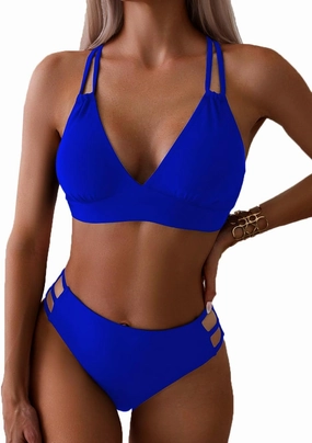 Tainehs Women's Push Up V Neck Bikini Sets Criss Cross Back Two Piece Bathing Suit