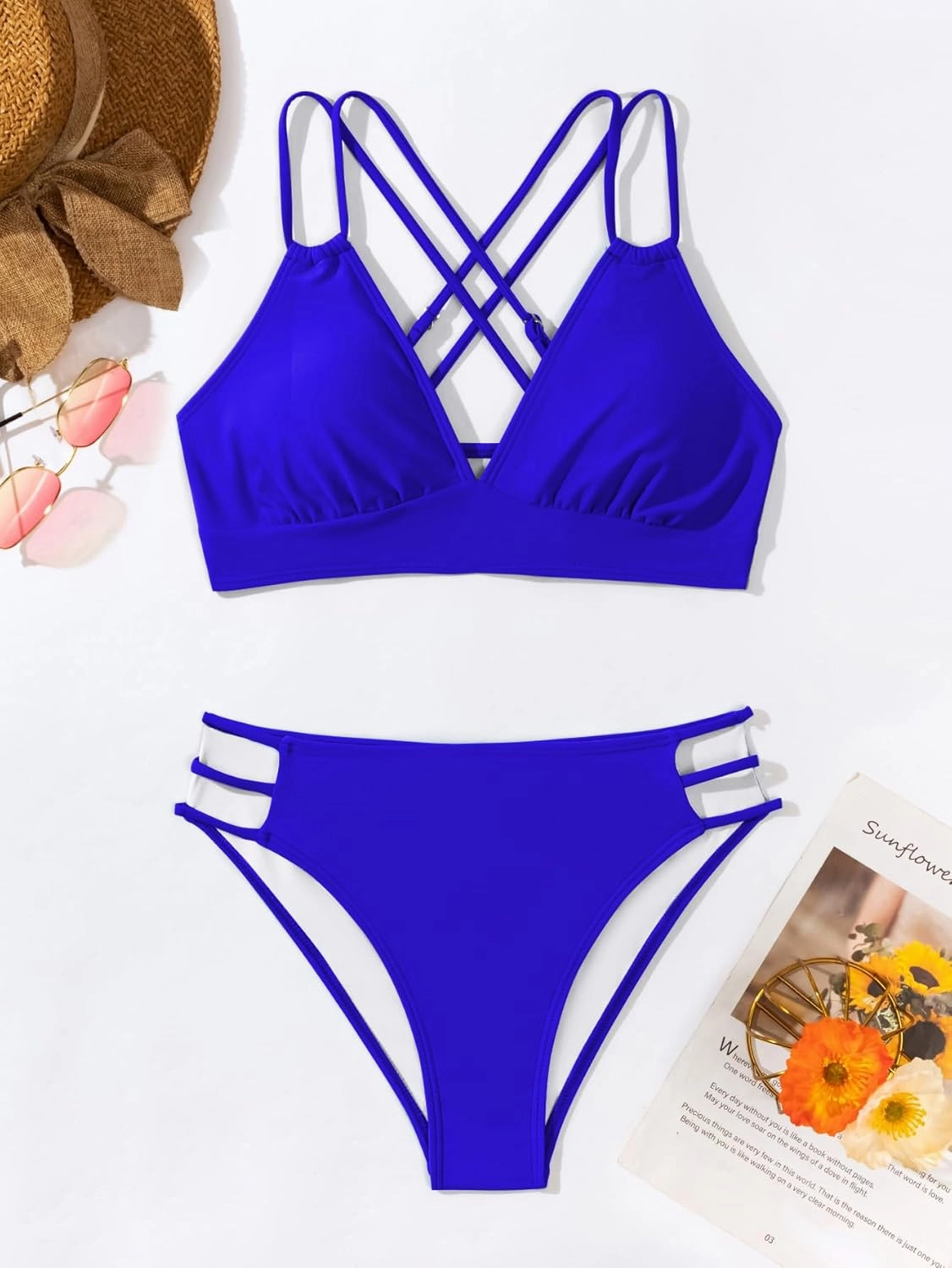 Tainehs Women's Push Up V Neck Bikini Sets Criss Cross Back Two Piece Bathing Suit
