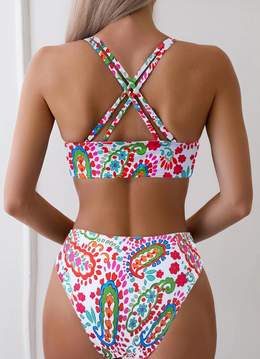 Tainehs Women's Push Up V Neck Bikini Sets Criss Cross Back Two Piece Bathing Suit