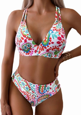 Tainehs Women's Push Up V Neck Bikini Sets Criss Cross Back Two Piece Bathing Suit