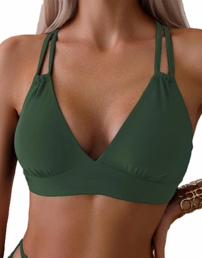 Tainehs Women's Push Up V Neck Bikini Tops Criss Cross Back Padded Bathing Suit Top Only