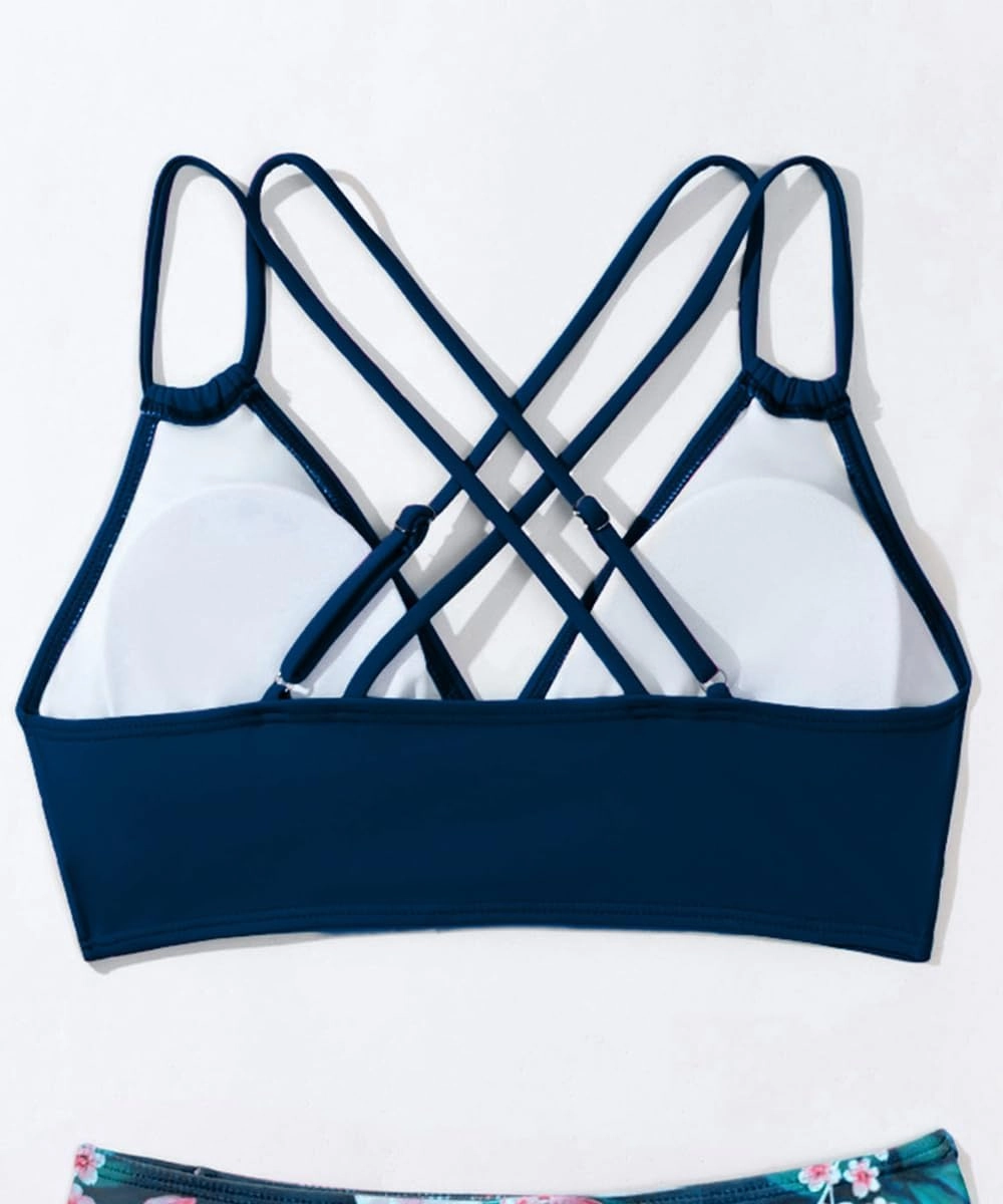 Tainehs Women's Push Up V Neck Bikini Tops Criss Cross Back Padded Bathing Suit Top Only