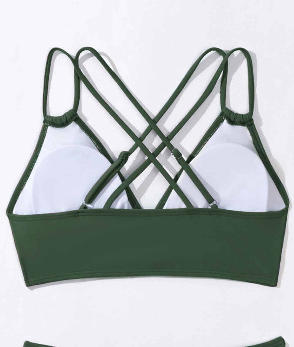 Tainehs Women's Push Up V Neck Bikini Tops Criss Cross Back Padded Bathing Suit Top Only