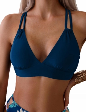 Tainehs Women's Push Up V Neck Bikini Tops Criss Cross Back Padded Bathing Suit Top Only