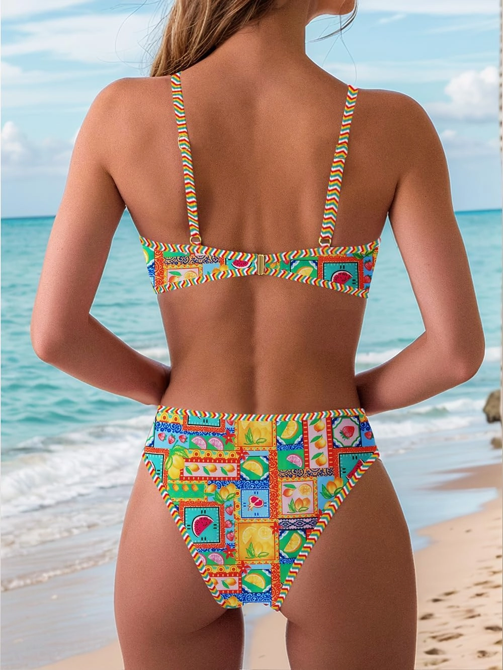 Tainehs Women's Two Piece Bikini Sets O Ring Front Top Ditsy Floral Triangle Swimsuits Cheeky Bathing Suit