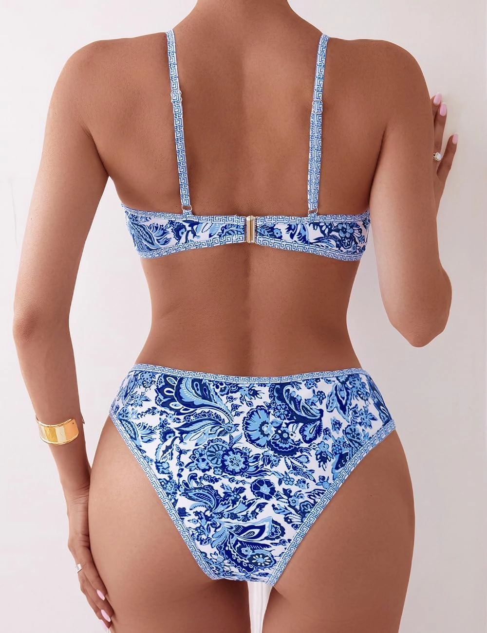 Tainehs Women's Two Piece Bikini Sets O Ring Front Top Ditsy Floral Triangle Swimsuits Cheeky Bathing Suit