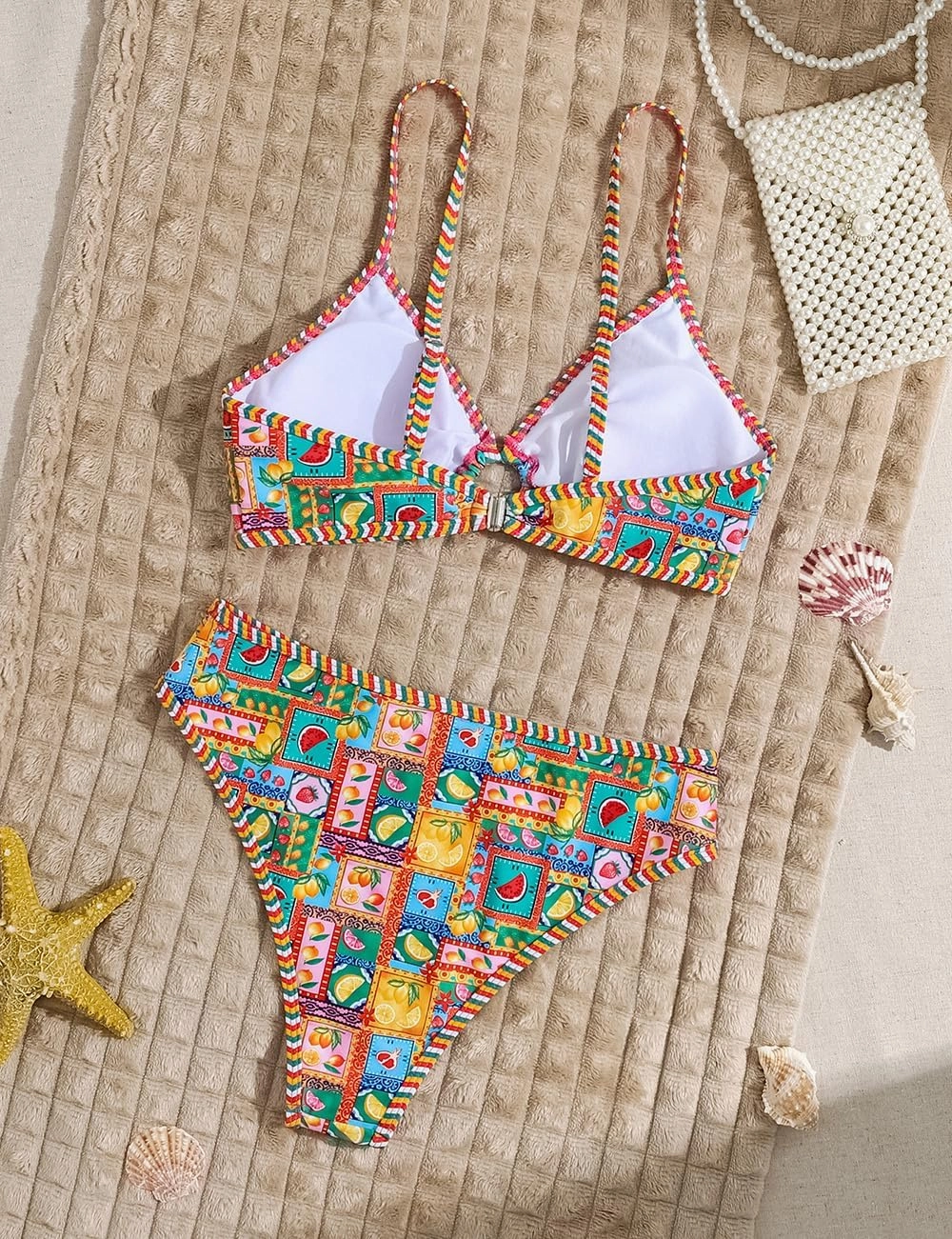 Tainehs Women's Two Piece Bikini Sets O Ring Front Top Ditsy Floral Triangle Swimsuits Cheeky Bathing Suit