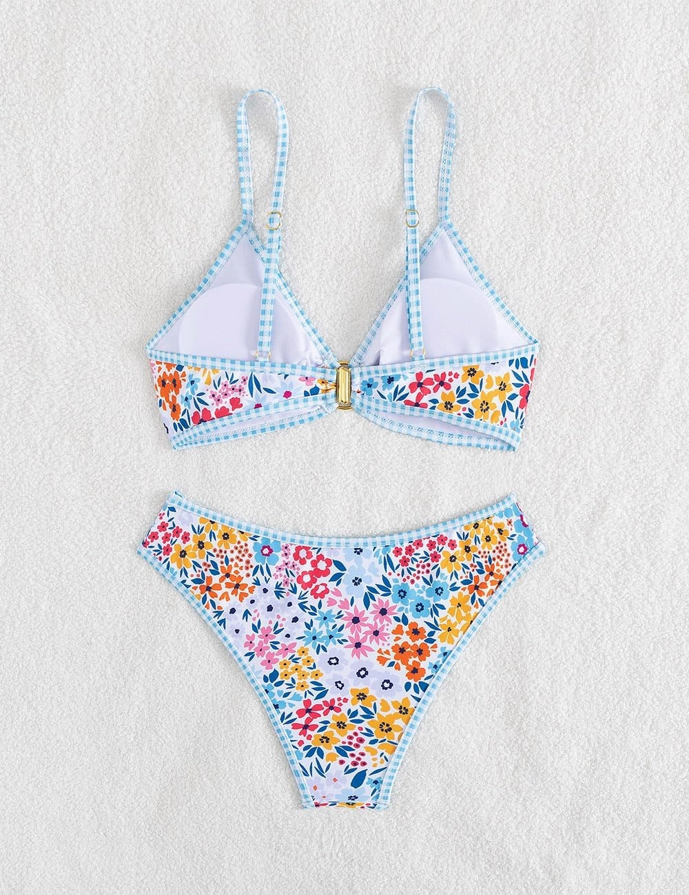 Tainehs Women's Two Piece Bikini Sets O Ring Front Top Ditsy Floral Triangle Swimsuits Cheeky Bathing Suit