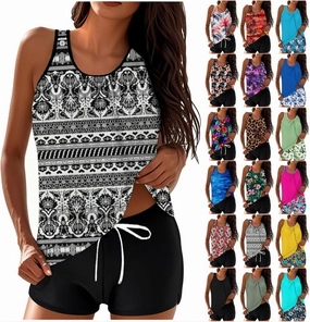 Tankini Swimsuits for Women Two Piece Bathing Suits Summer Bikini Swim Tank Top with Graphic Boyshorts Swimwear Sets